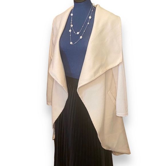 🎈Open Waterfall Drape Front Blanket Cardigan Jacket Winter White Size Small - Picture 2 of 6